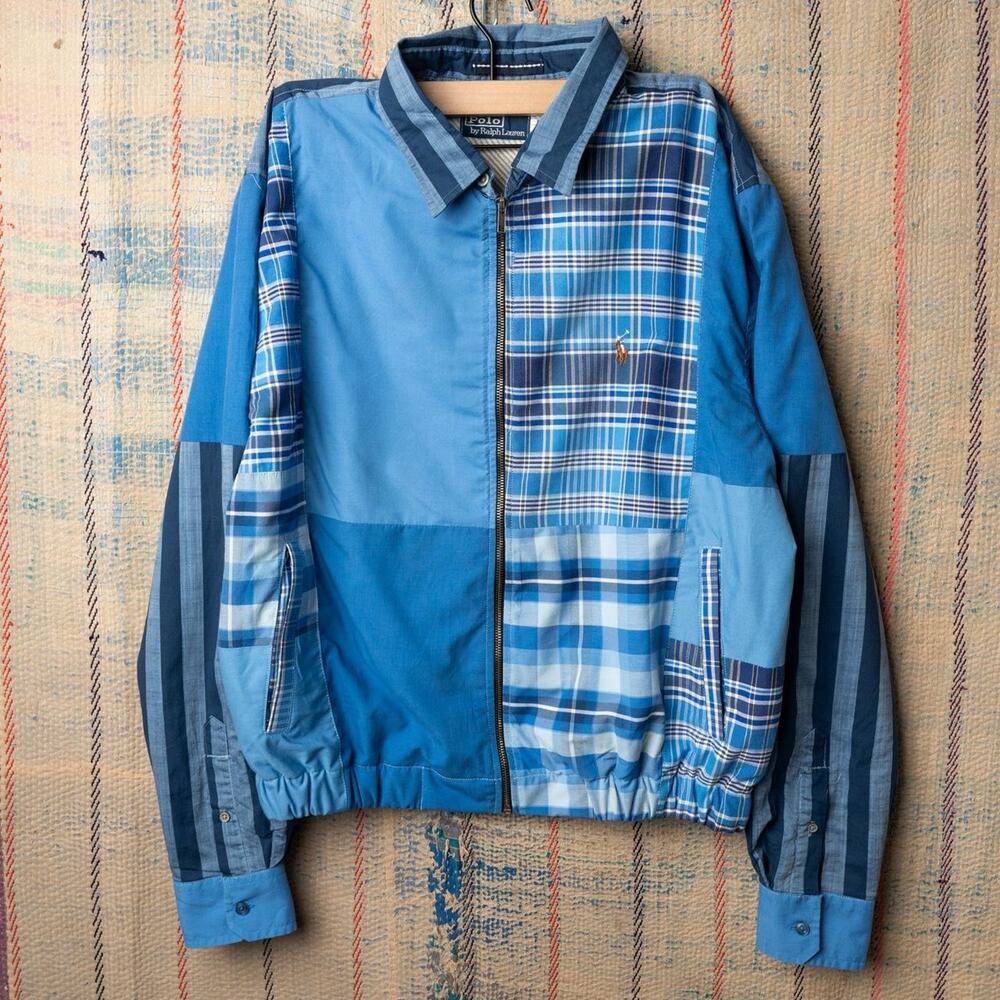 Custom handmade upcycled polo harrington jacket size large